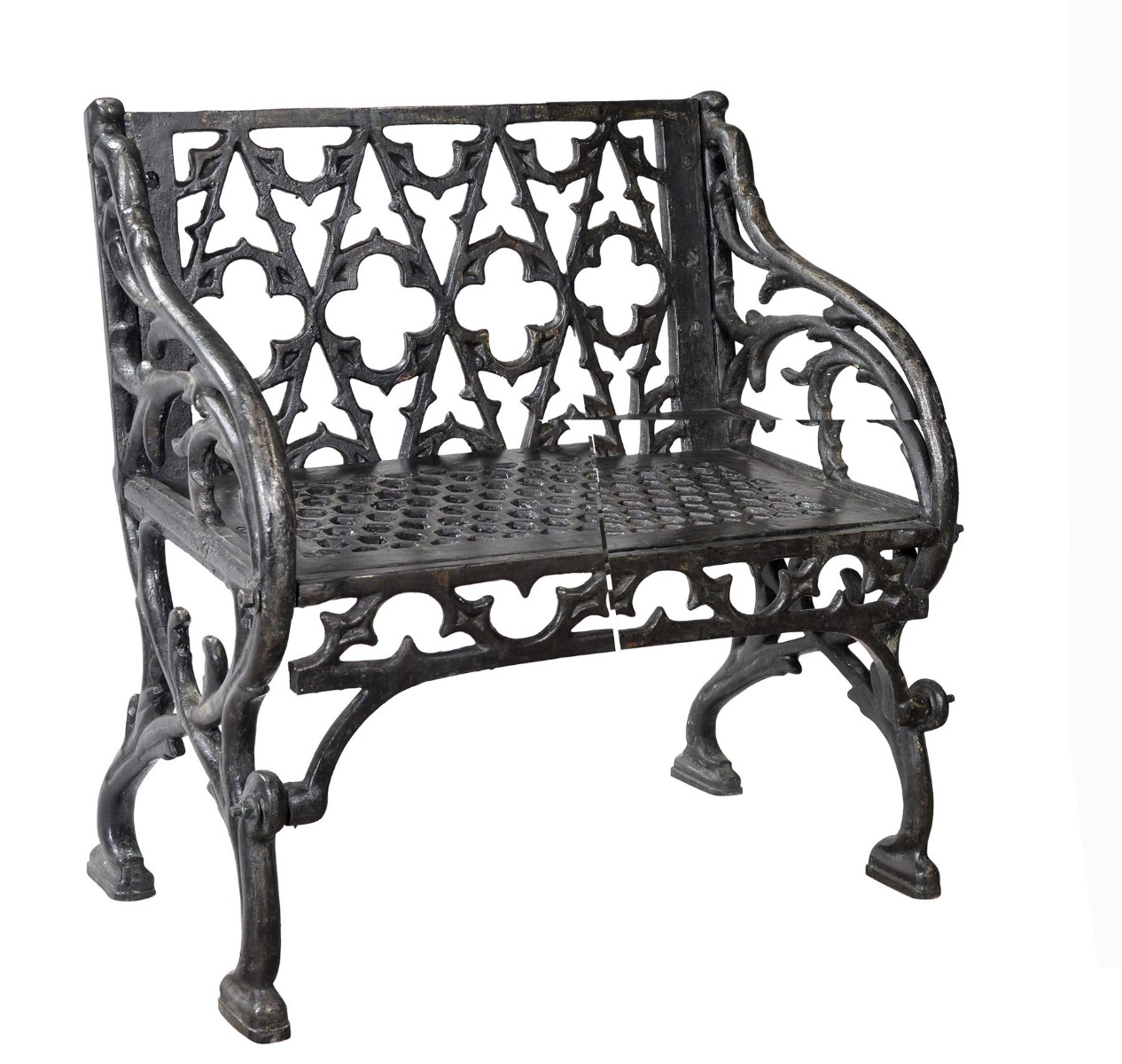 Black 'Quatrefoil' Victorian Cast Iron One Seat Bench