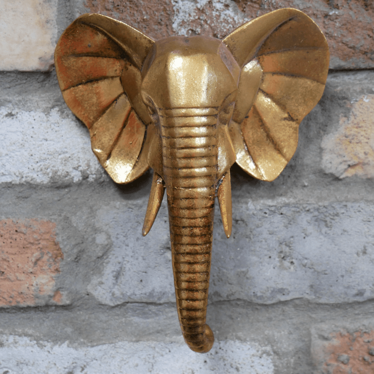 Gold Elephant Head Wall Art - 21cm