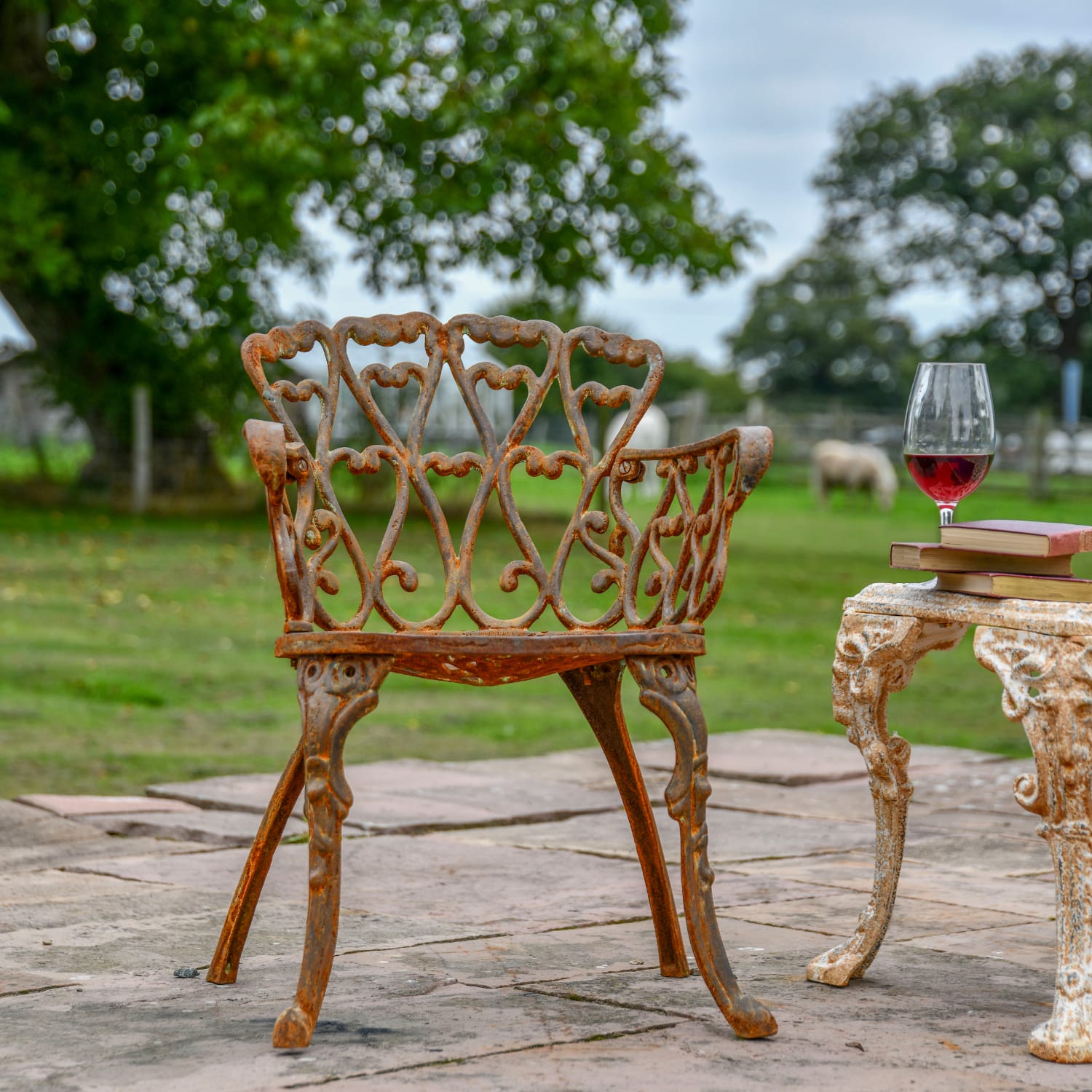 Rustic Cast Iron Heart Scrolled Garden Chair