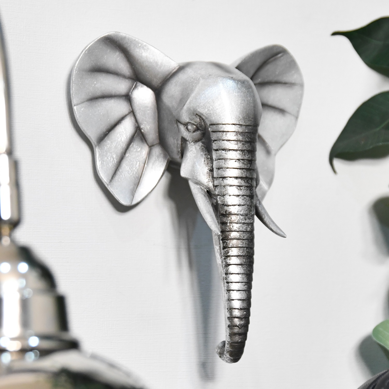 Silver Elephant Head Wall Art - 21cm