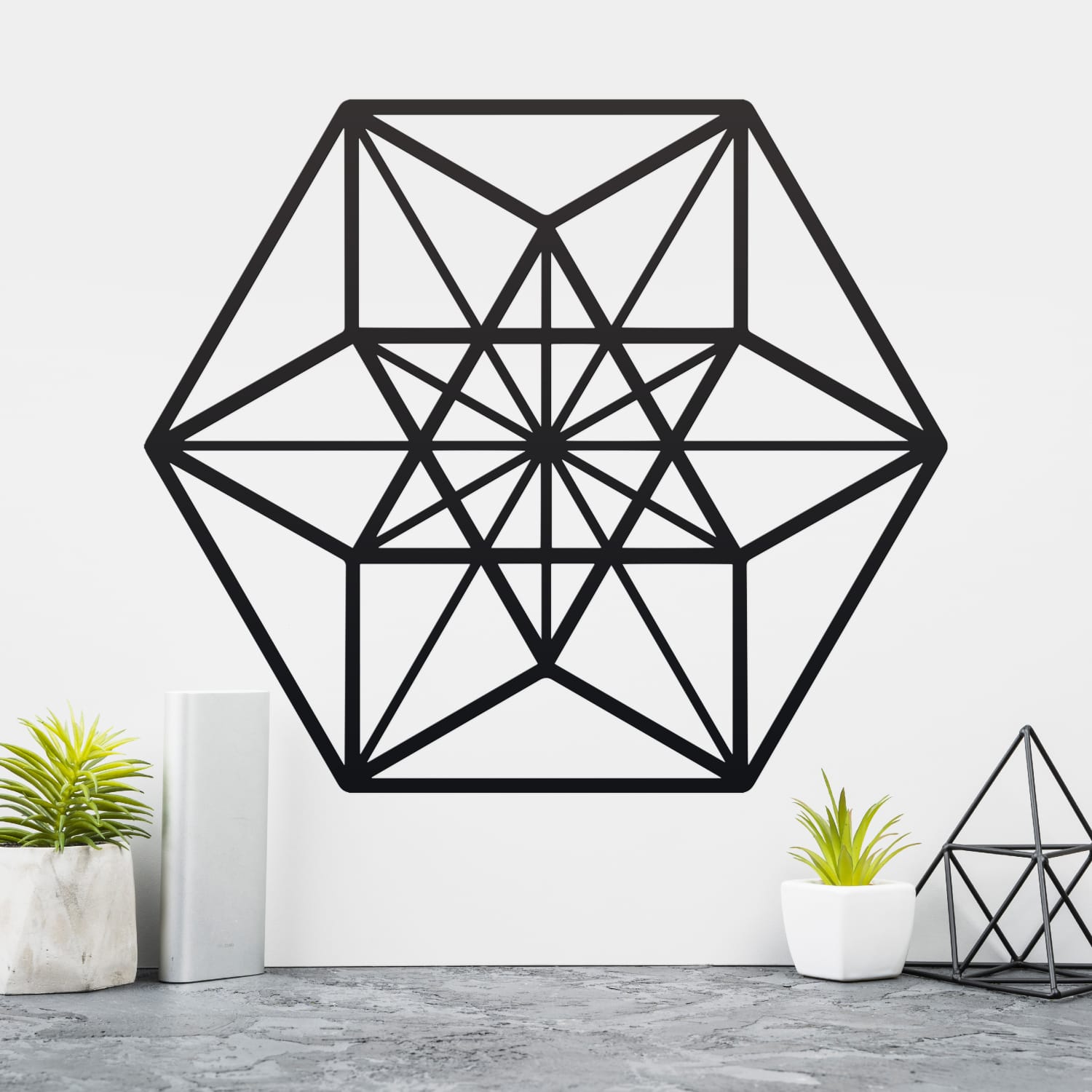 Geometric Black Steel Cuboctahedron Wall Art