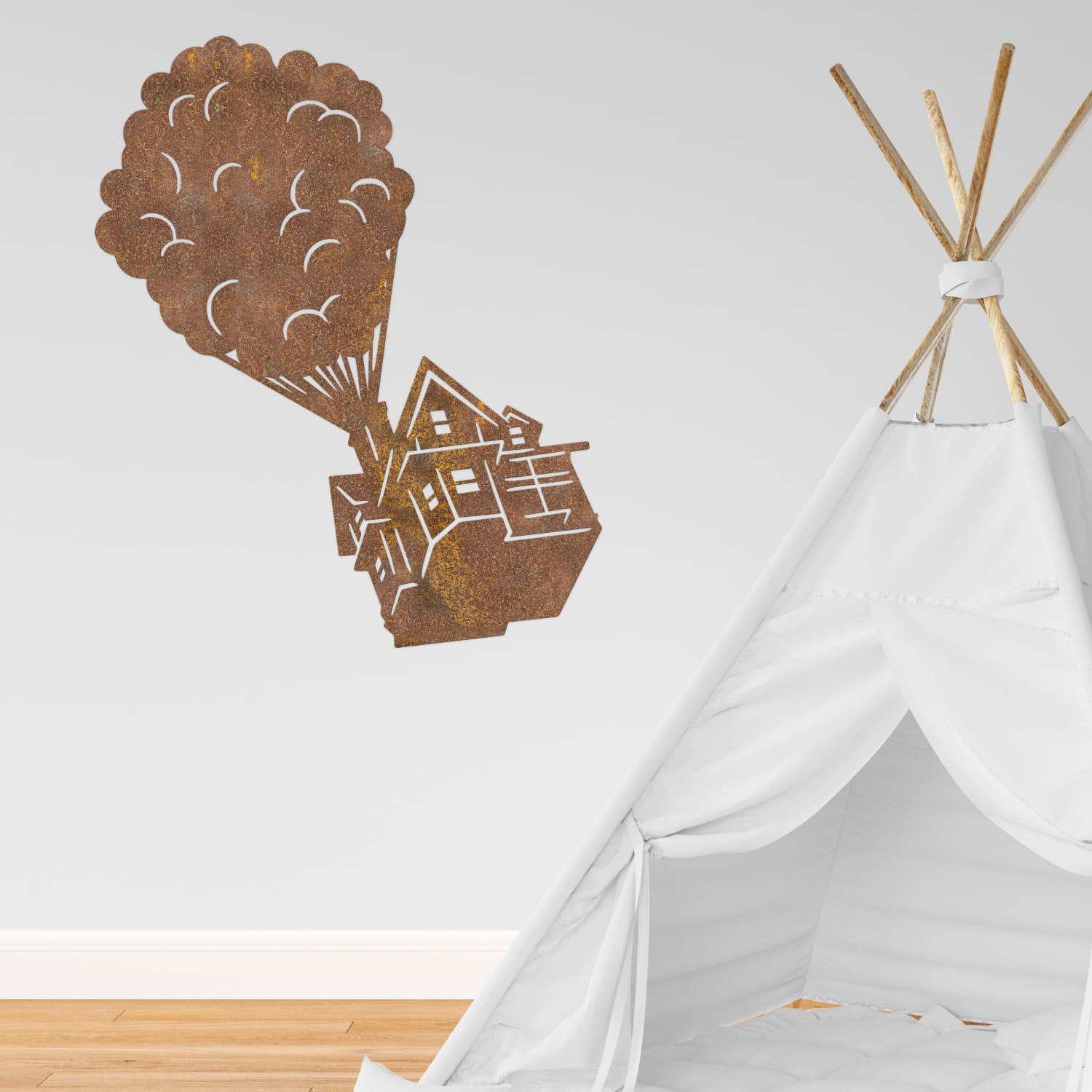 Rustic House With Balloons Wall Art