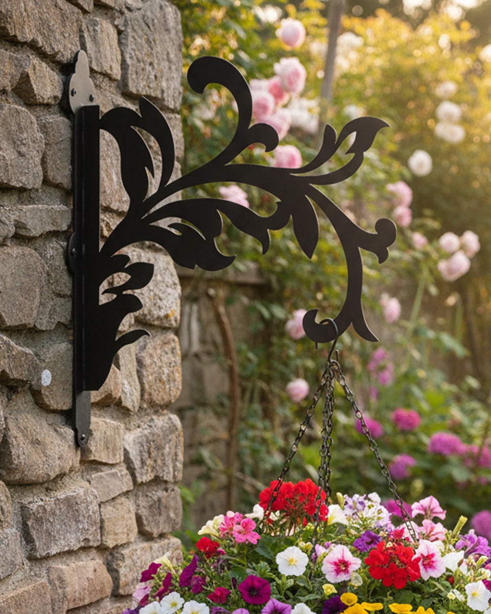 Iron Victorian Leaf Hanging Basket Bracket