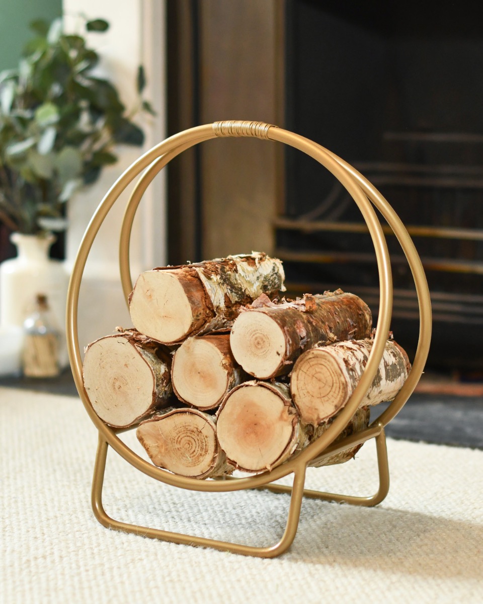 Modern Circular Log Rack & Holder in Brass - 45cm