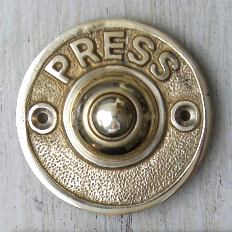 Round "Push" Polished Brass Door Bell Push