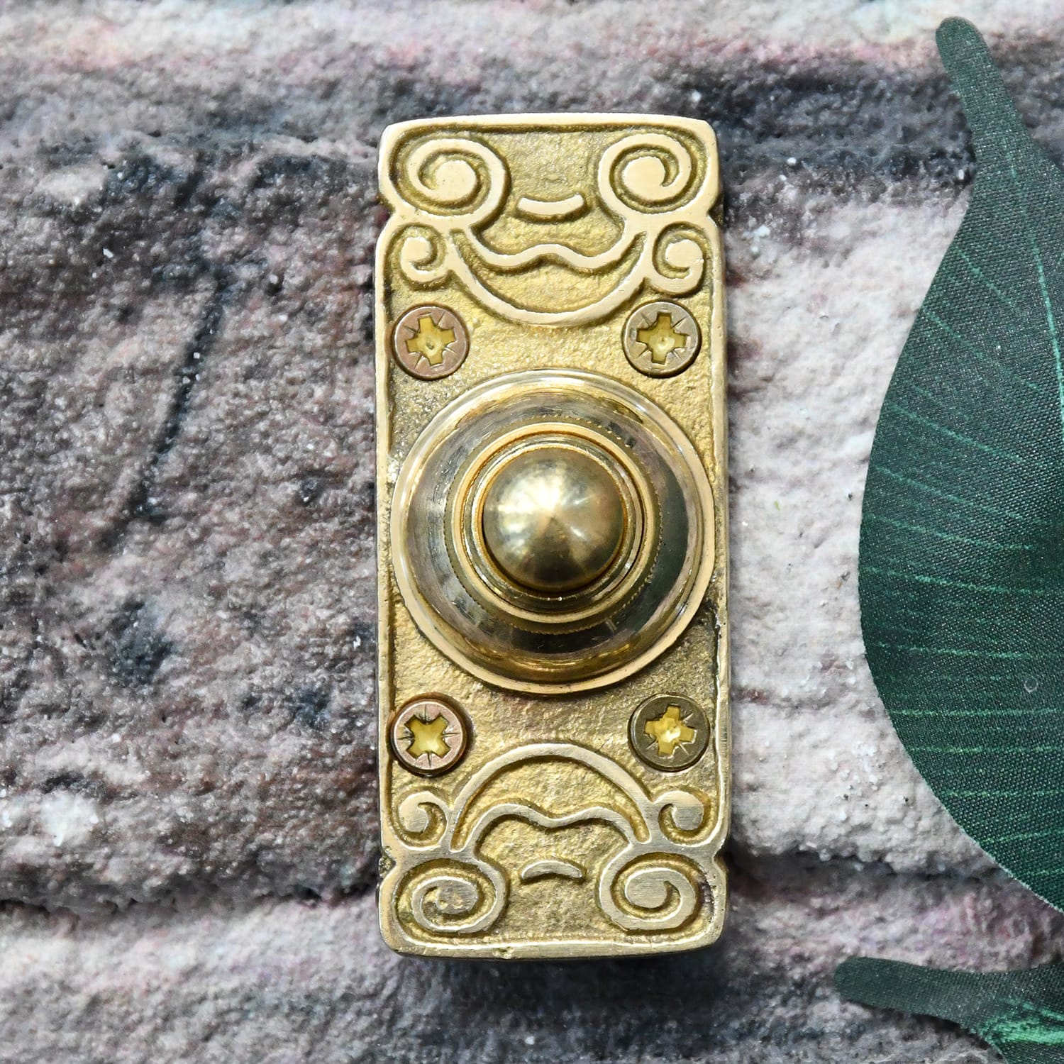 Ornate Polished Brass Door Bell Push