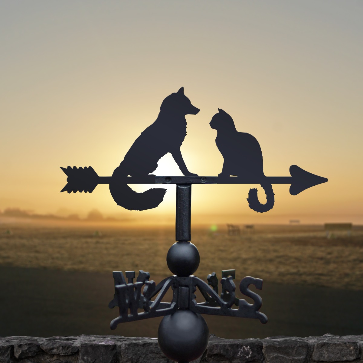 Cast Iron & Steel Fox & Cat Weathervane