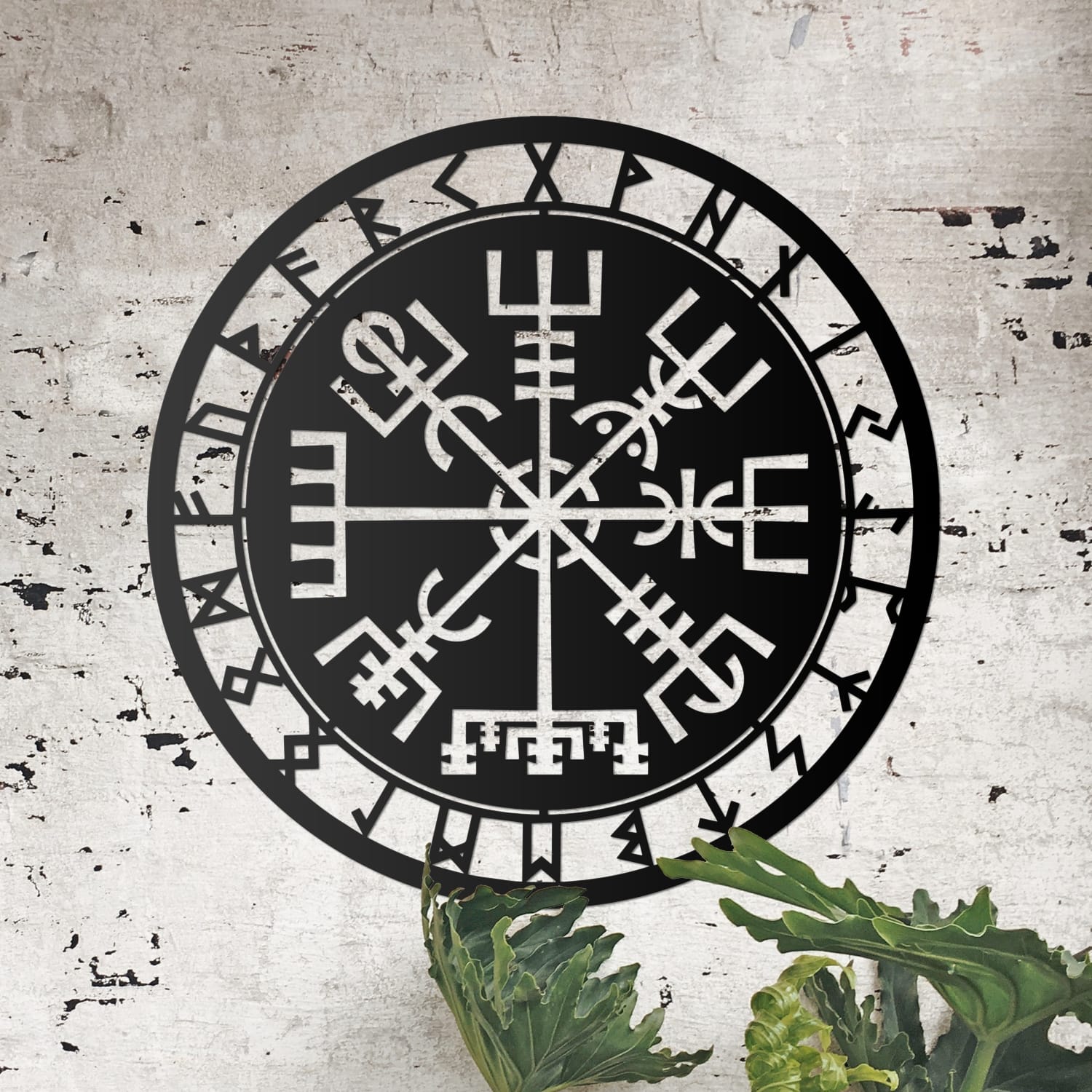 Large Vegvisir Viking Compass Black Wall Art
