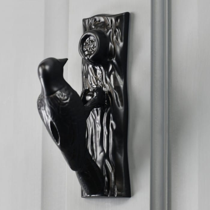 Brass Woodpecker Door knocker in Black