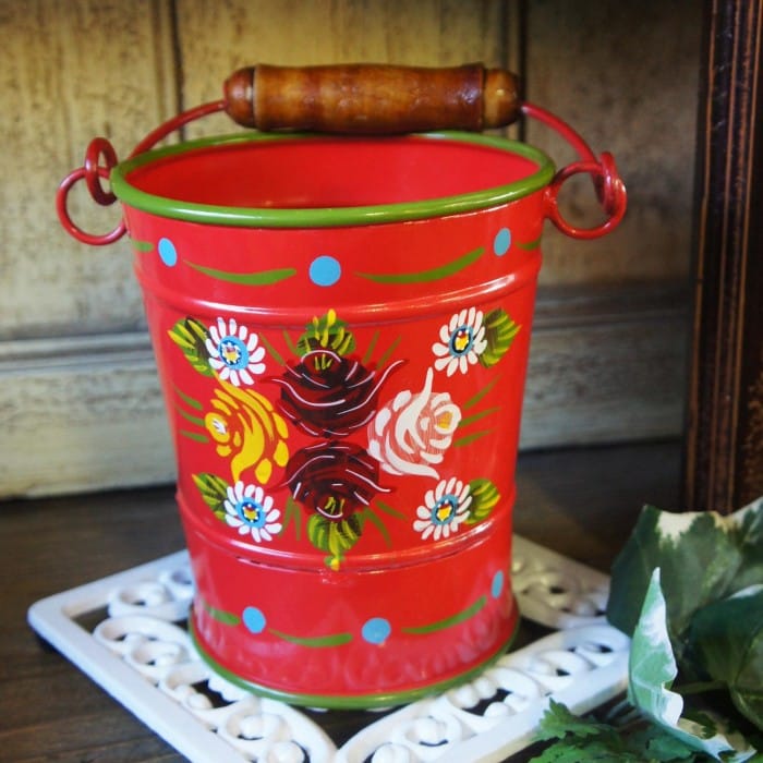 Medium Red Narrowboat Hand Painted Bucket - 19cm