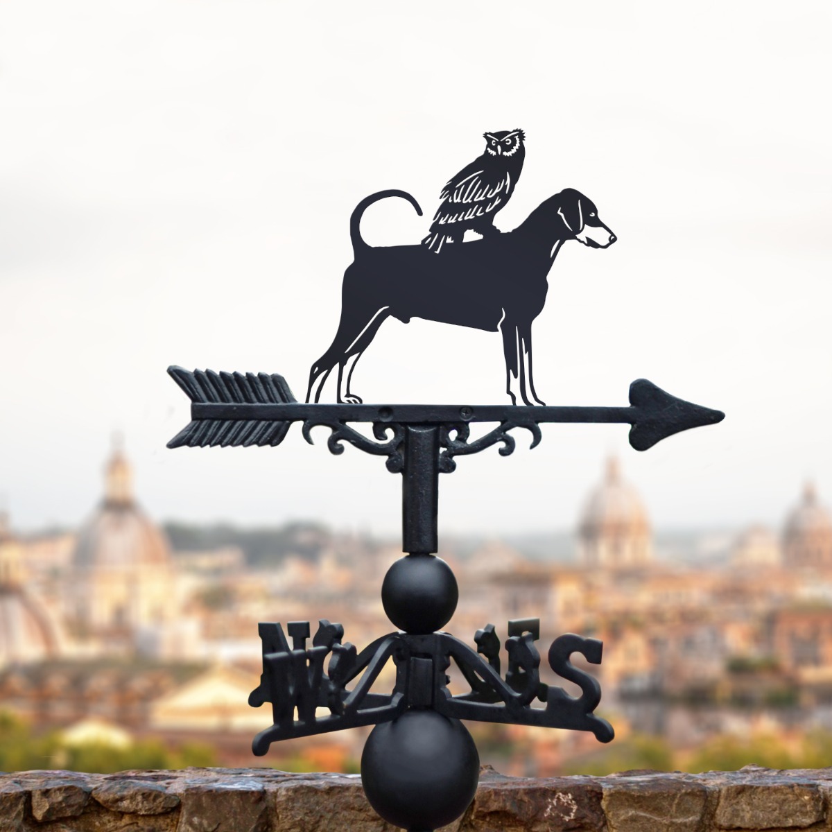 Cast Iron & Steel Doberman & Owl Weathervane