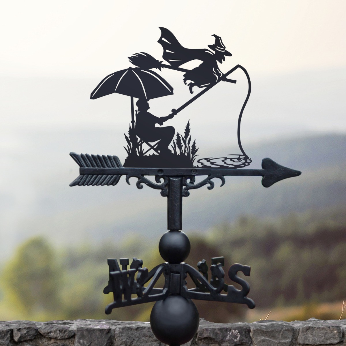 Cast Iron & Steel Fishing & Witch Weathervane