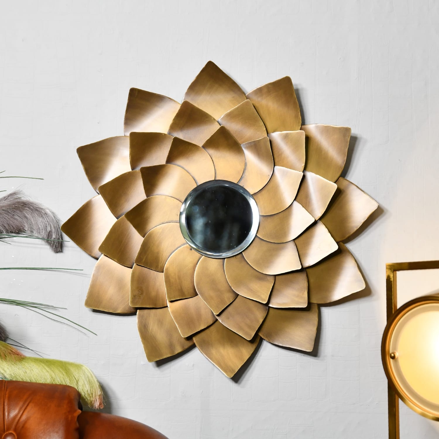 Golden Flower Mirror - 52cm