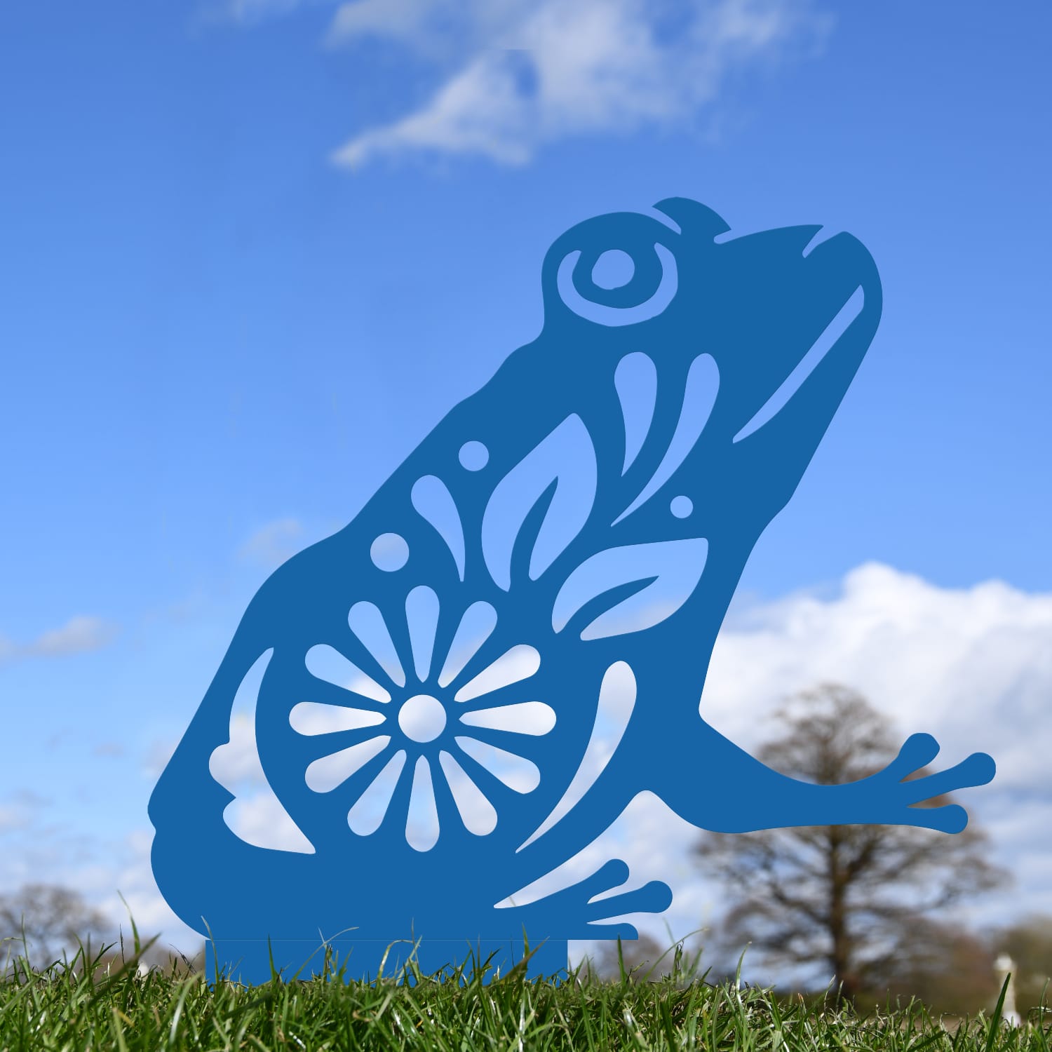 Blue Floral Frog Iron Silhouette
