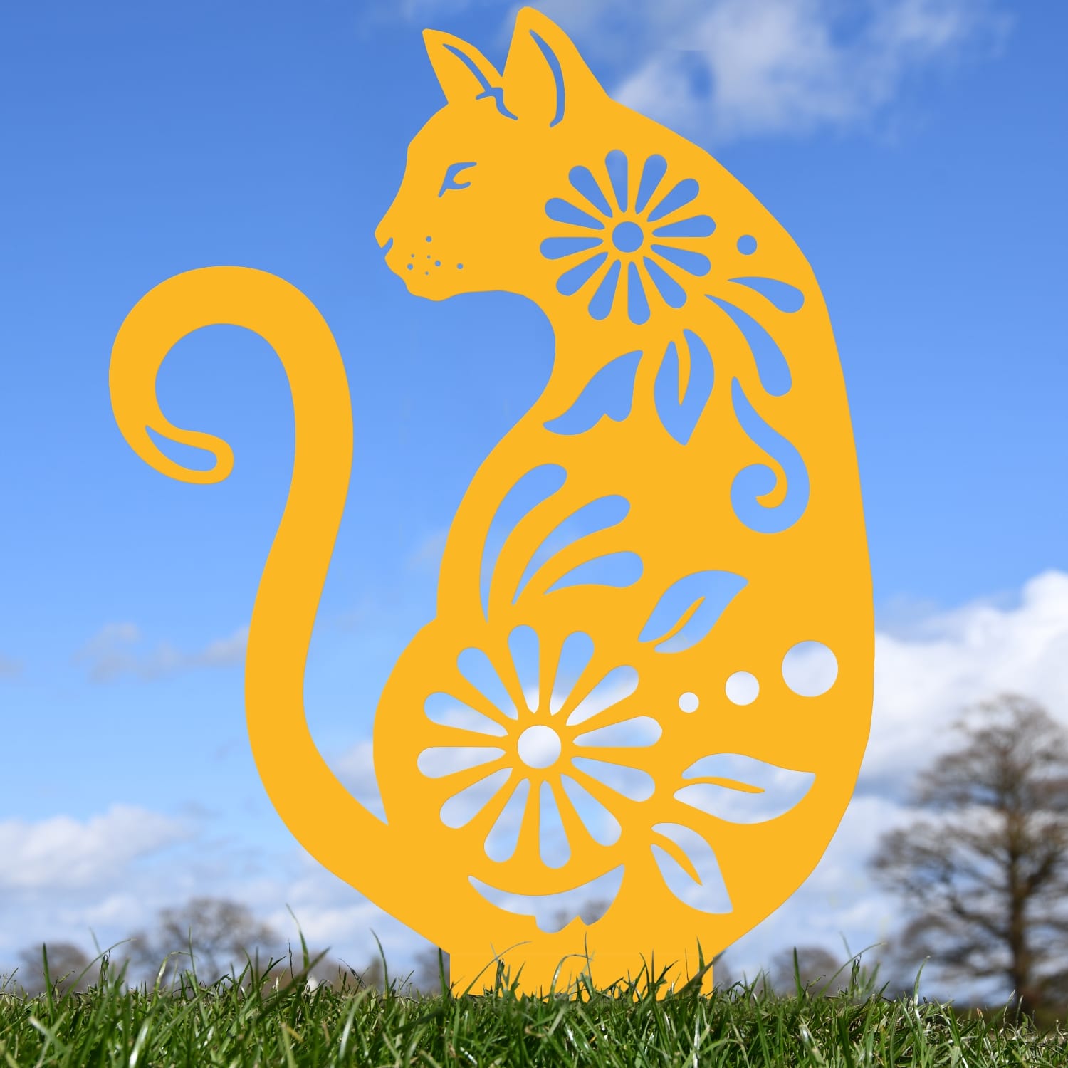 Yellow Floral Cat Iron Silhouette