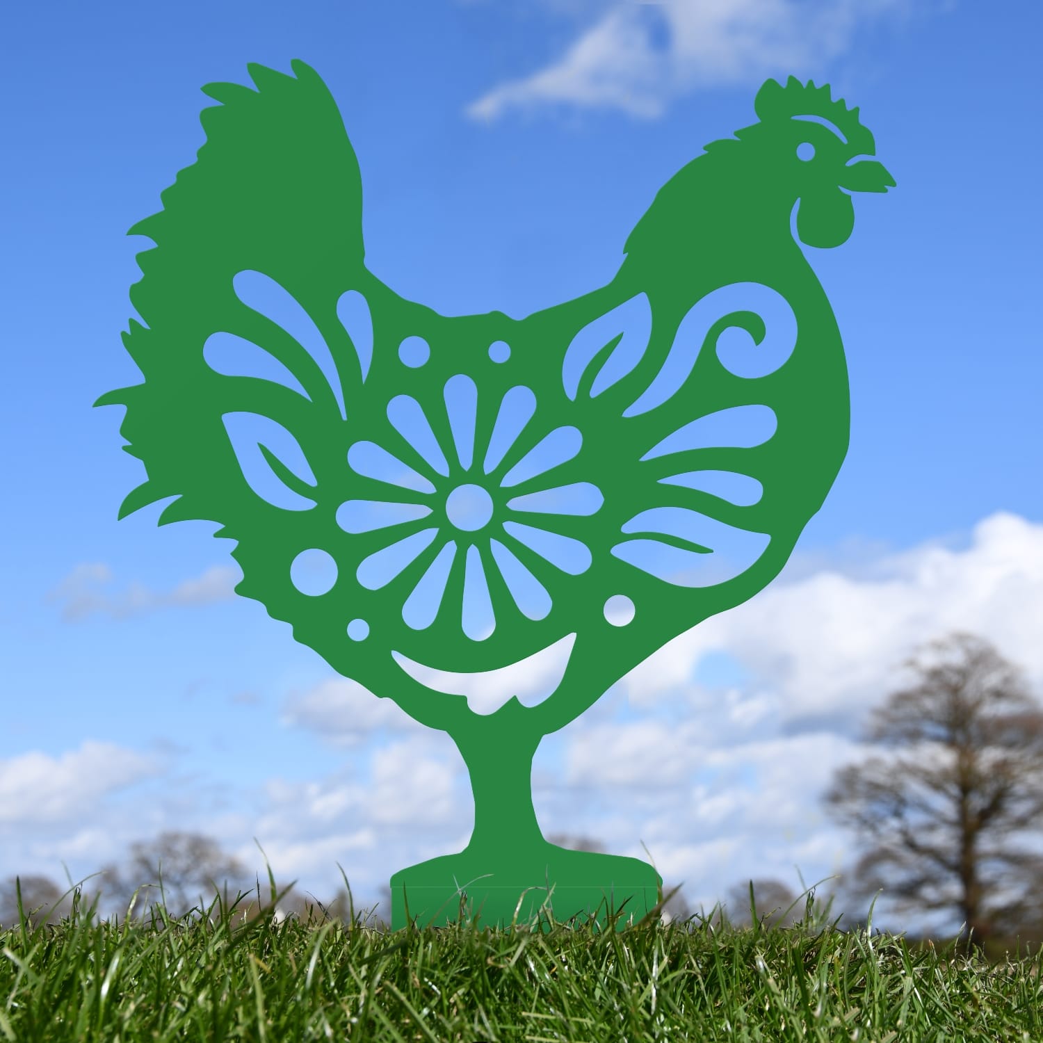Green Floral Hen Iron Silhouette