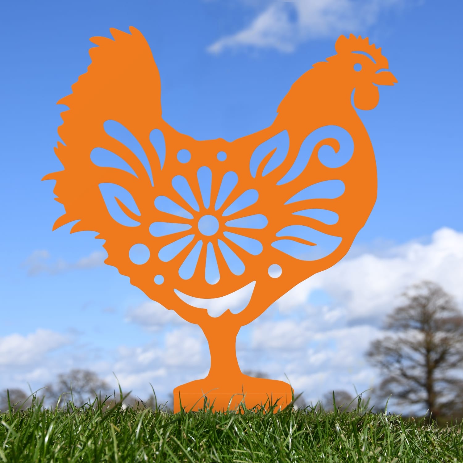 Orange Floral Hen Iron Silhouette