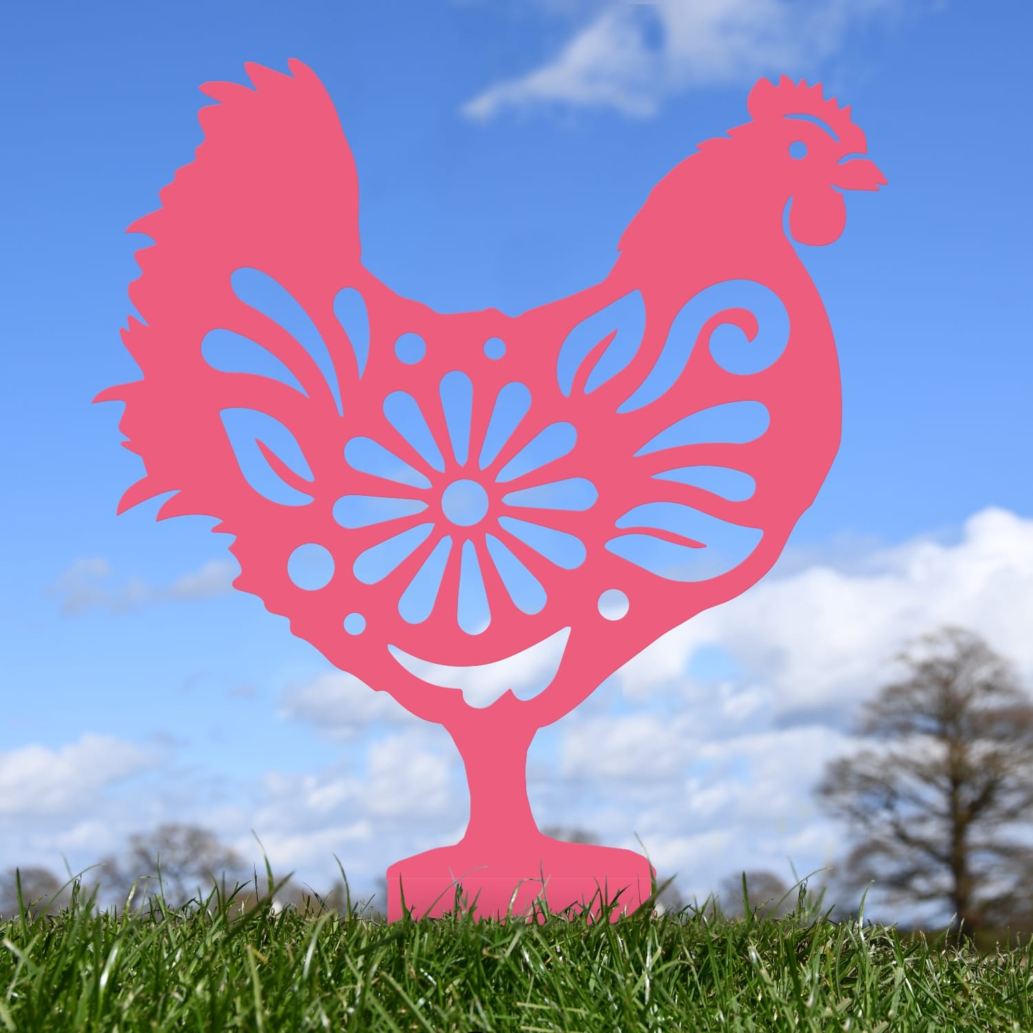 Pink Floral Hen Iron Silhouette