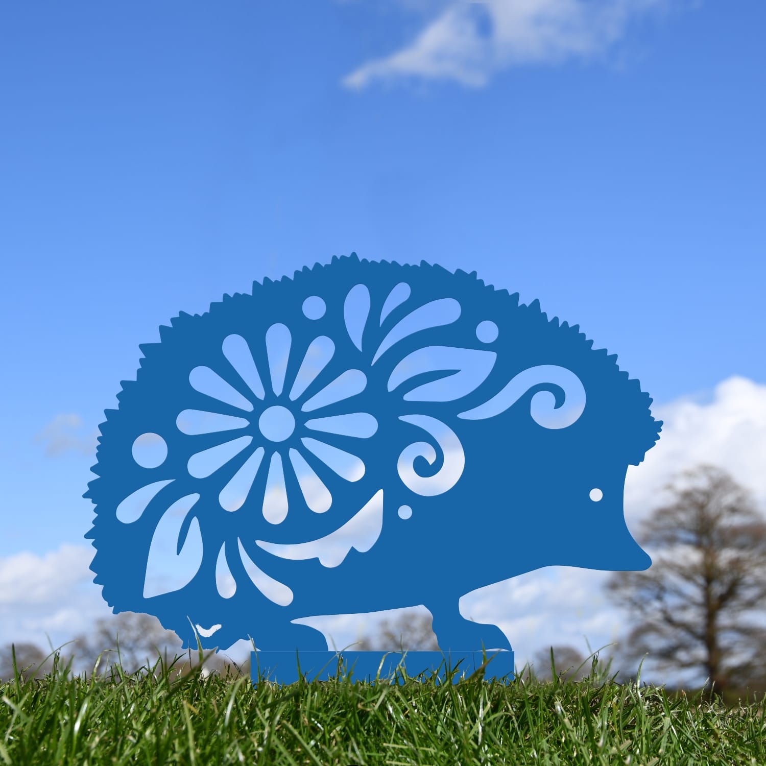 Blue Floral Hedgehog Iron Silhouette