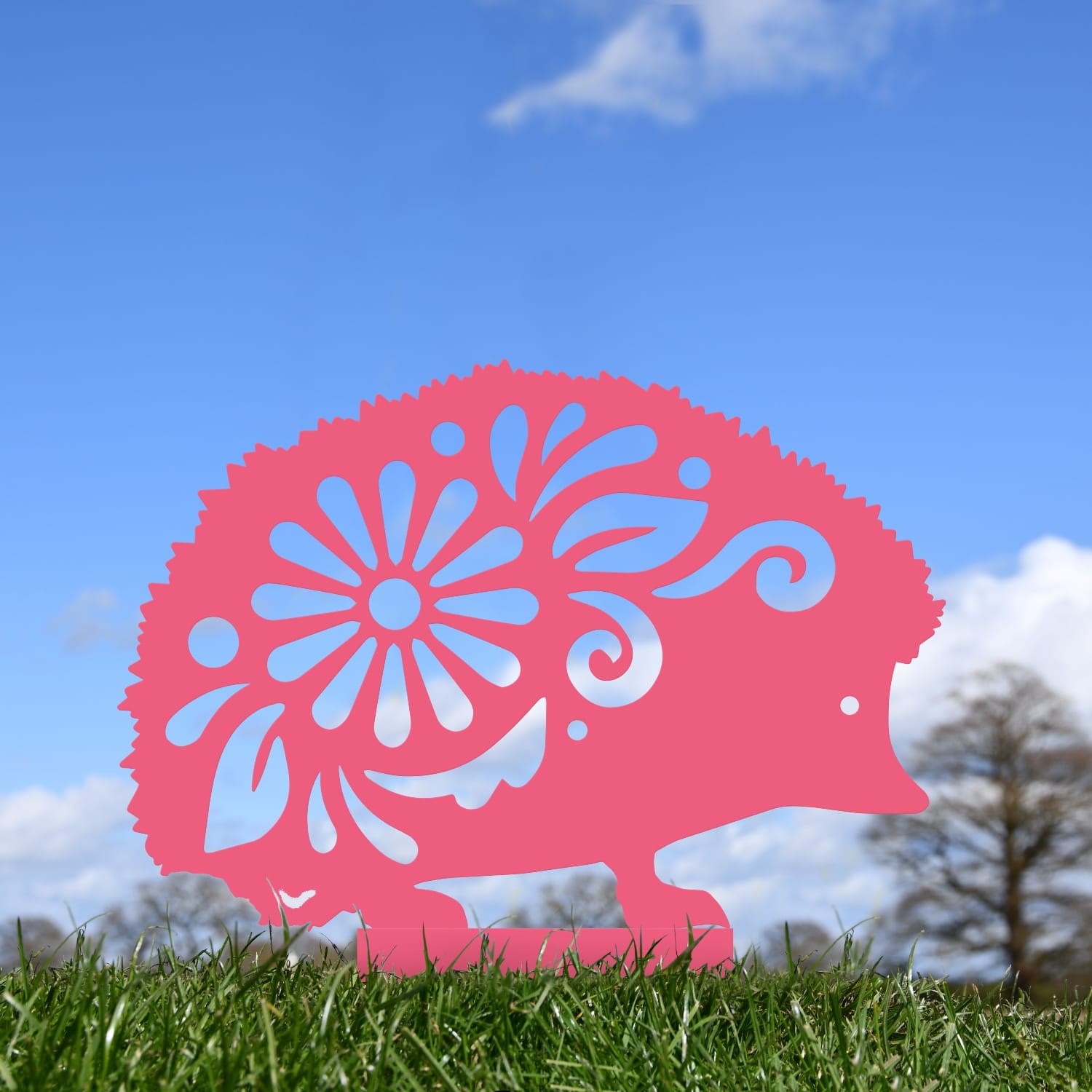 Pink Floral Hedgehog Iron Silhouette