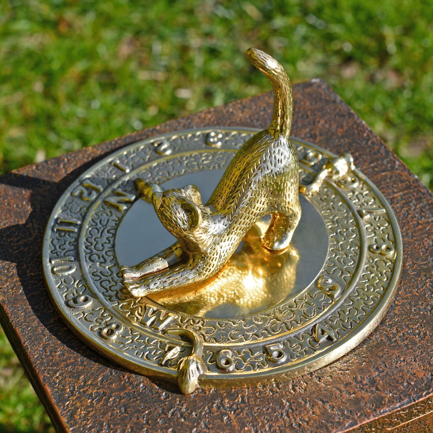 Polished Brass Cat and Mouse Sundial - 180mm