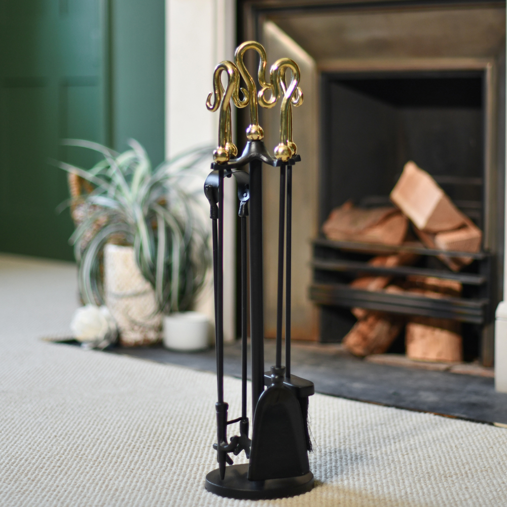 'Mendip' Black & Polished Brass Companion Set - 66cm