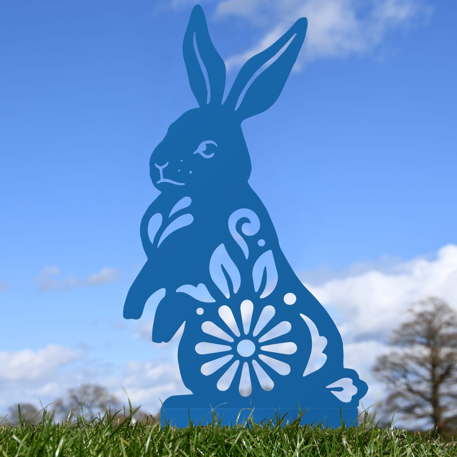 Blue Floral Rabbit Iron Silhouette