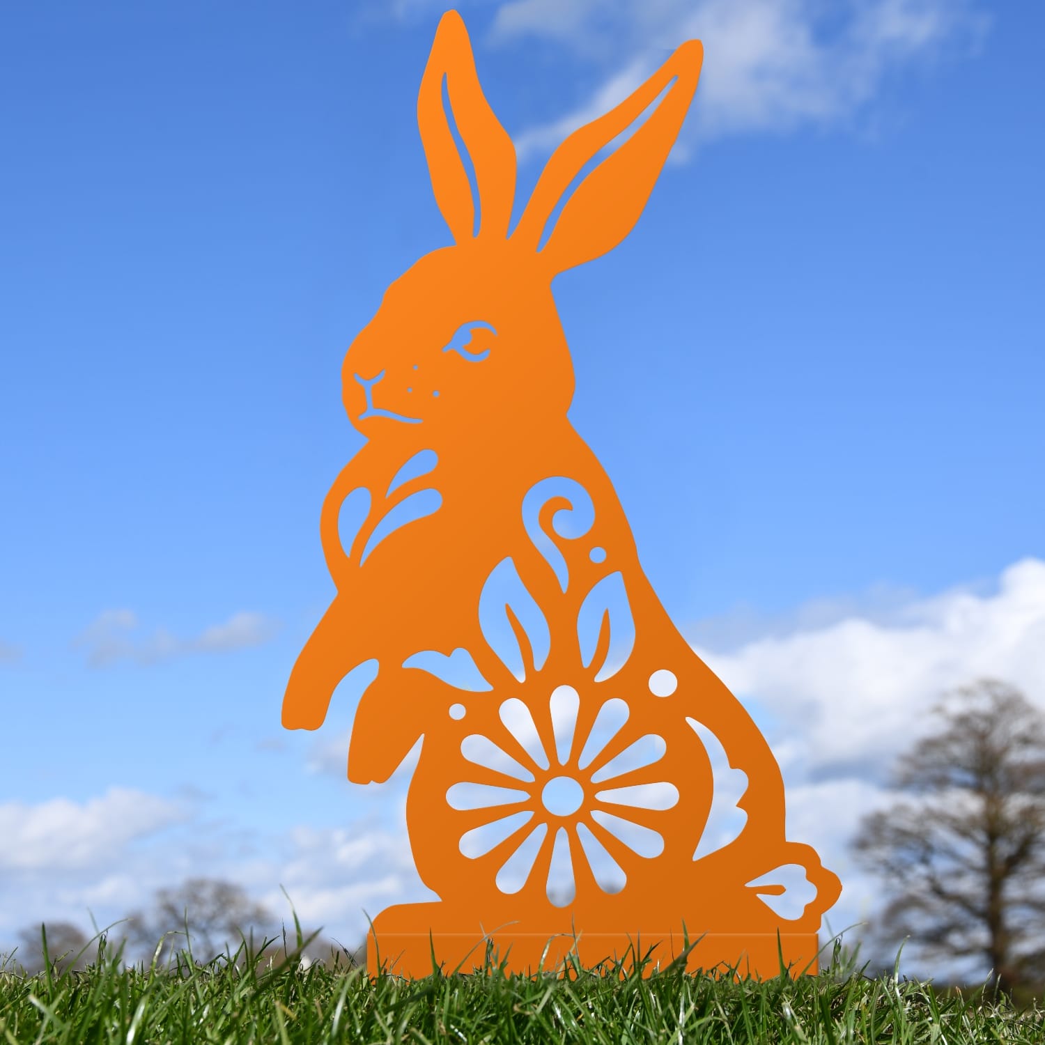 Orange Floral Rabbit Iron Silhouette