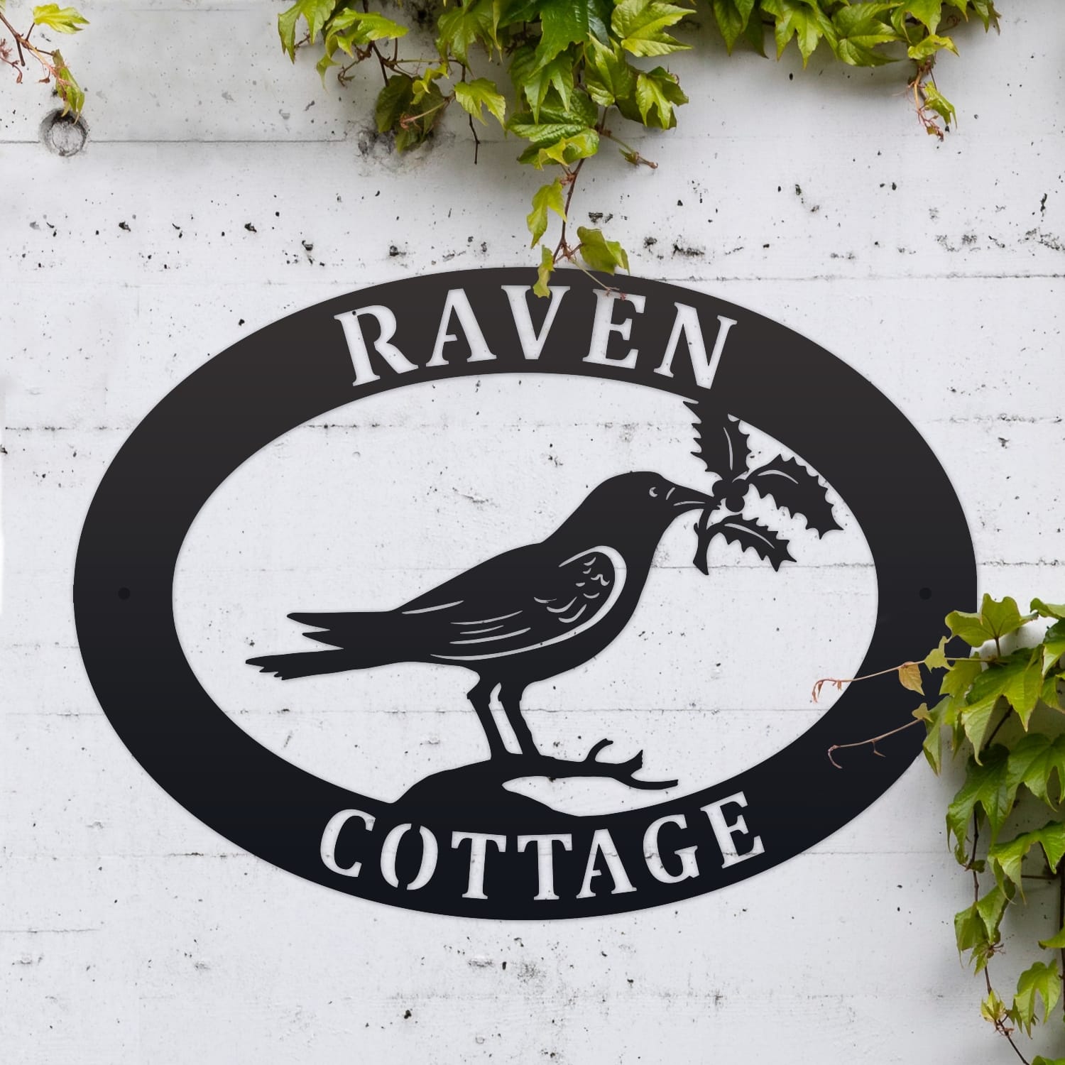 Raven & Holly Oval House Name Sign