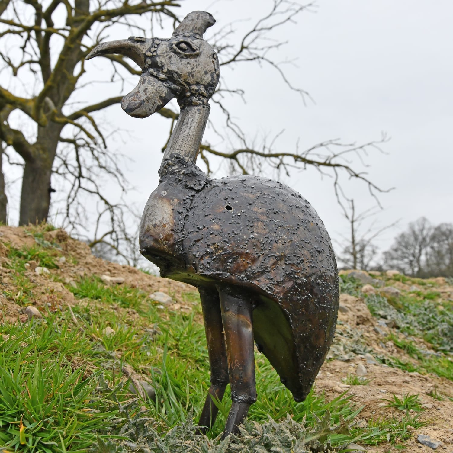 Recycled Metal Guinea Fowl Garden Sculpture