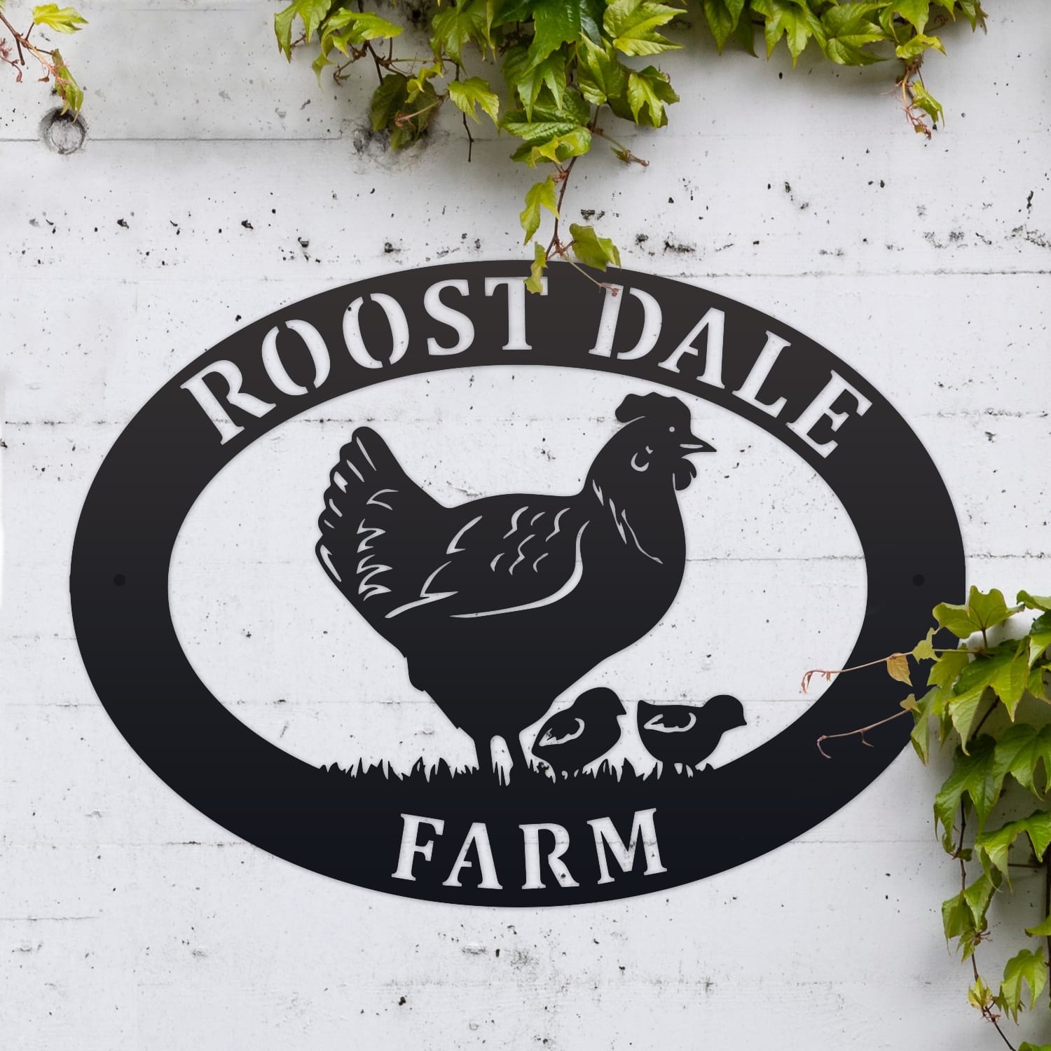 Hen and Chickens Oval House Name Sign