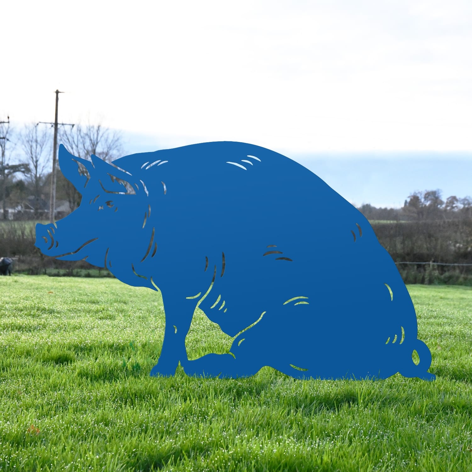 Blue Sitting Pig Iron Silhouette