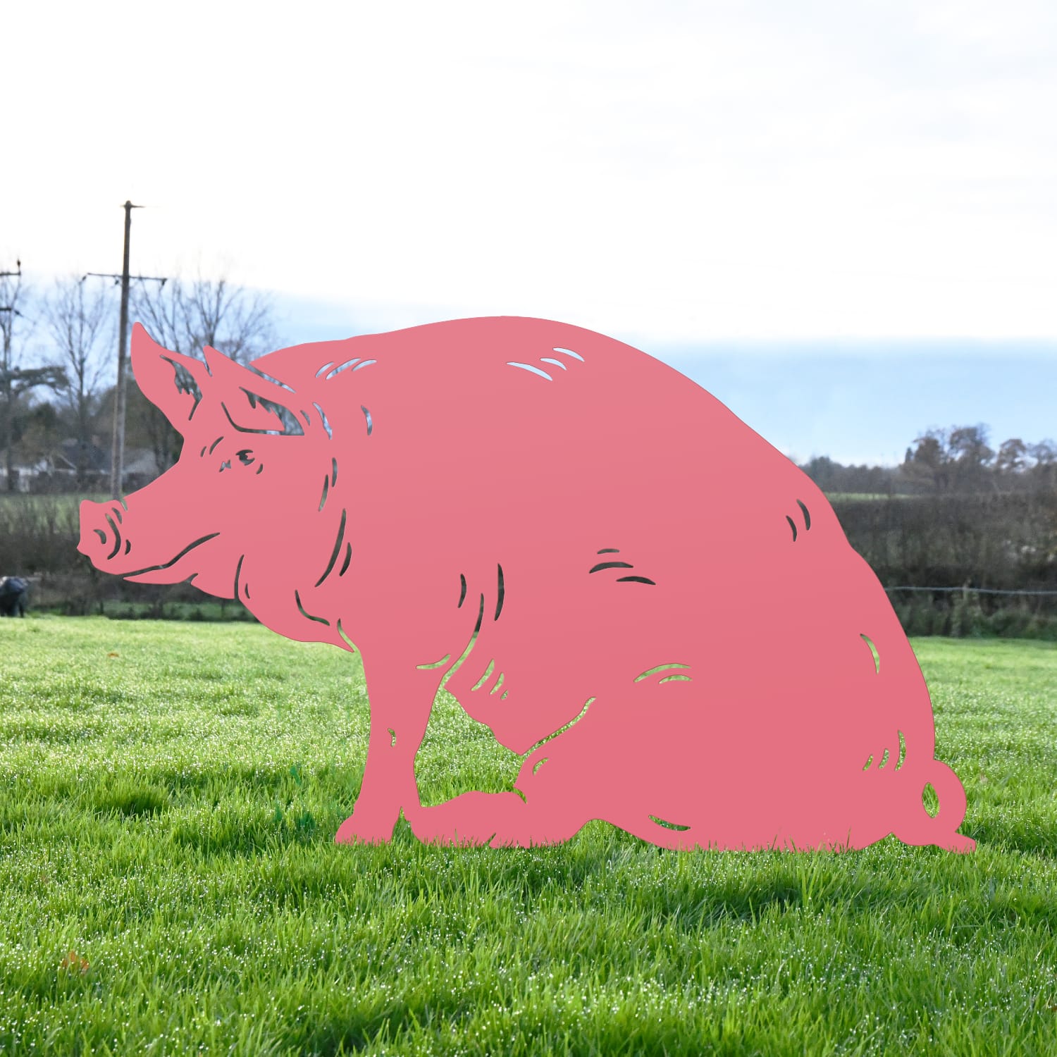Pink Sitting Pig Iron Silhouette