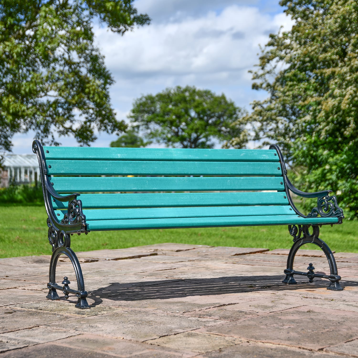 Ornate Scroll Design Green Park Bench