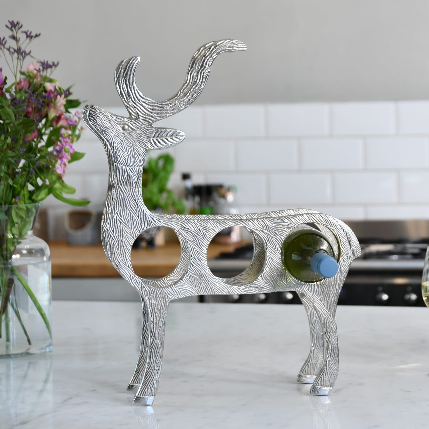Polished Nickel 'Stag' Wine Rack