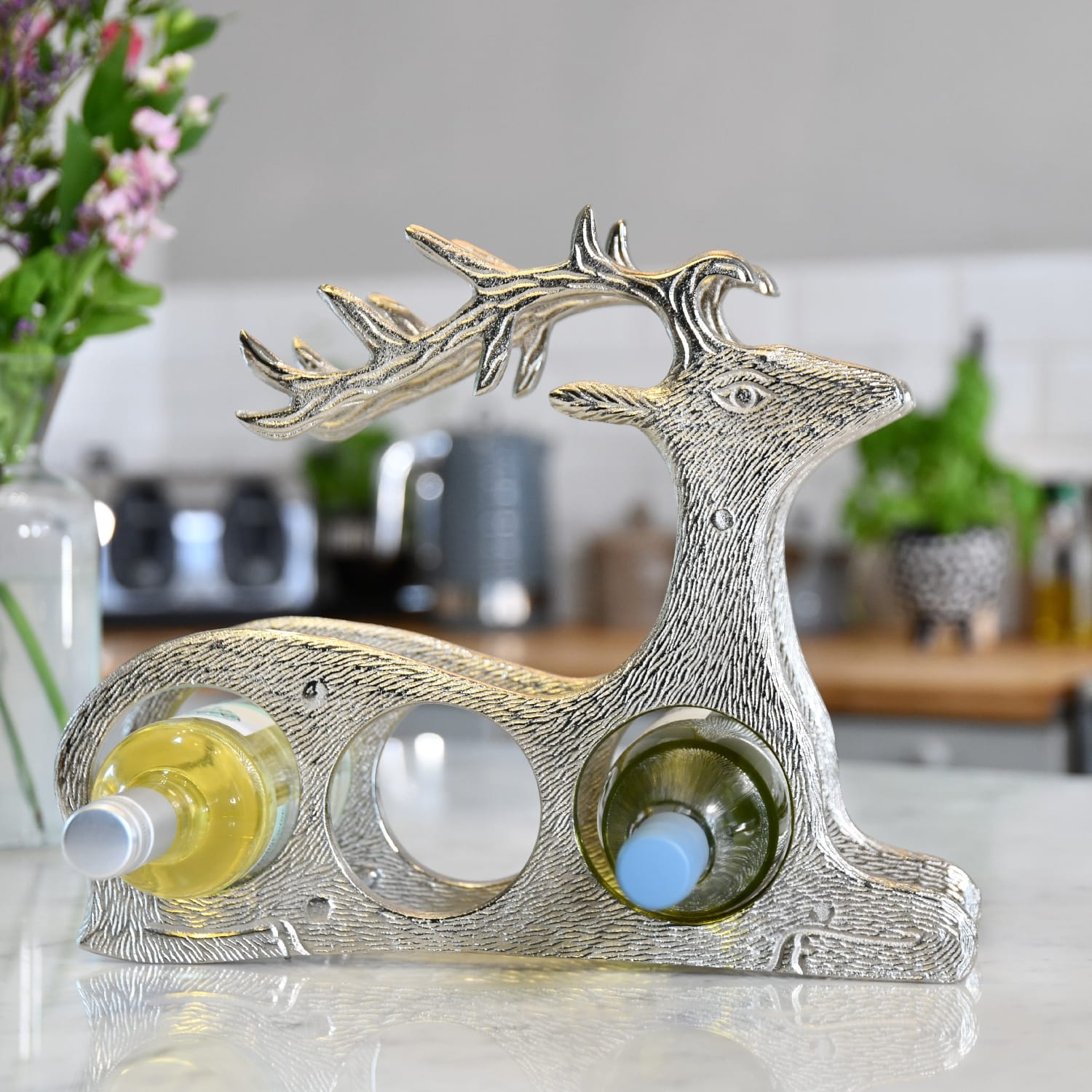 Polished Nickel 'Laying Stag' Wine Rack