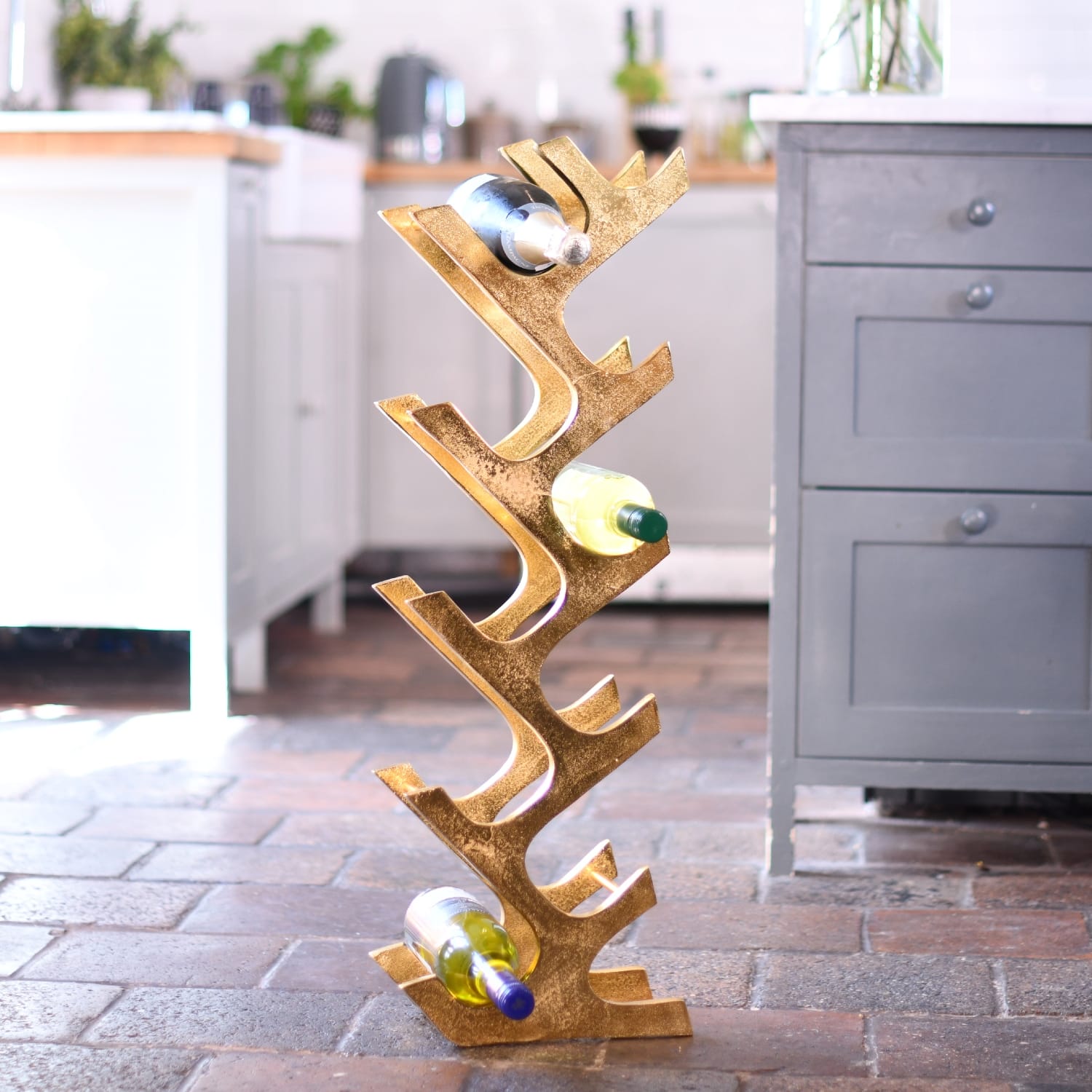 Gold 'Art Deco' 11 Bottle Wine Rack