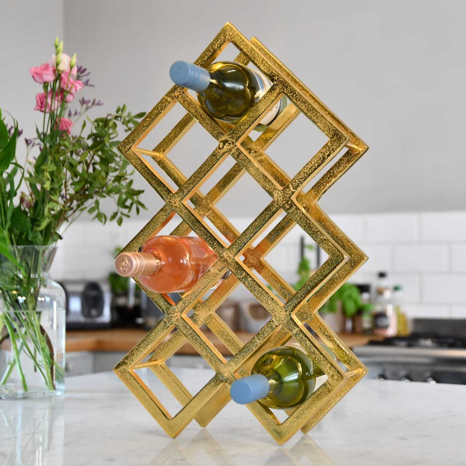 Gold 'Geometric' 9 Bottle Wine Rack