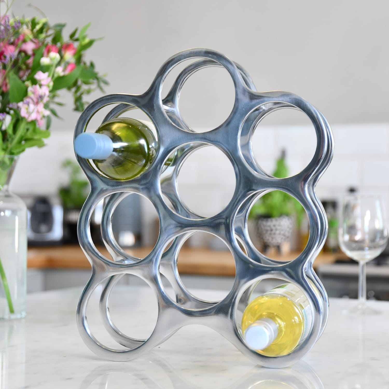 Polished Nickel 'Floating Bubbles' Wine Rack