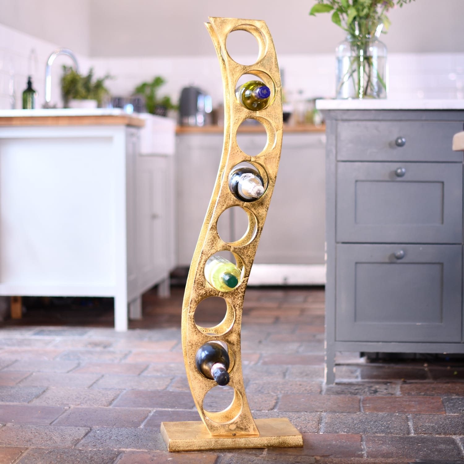 'Serena' Gold Curved Wine and Bottle…