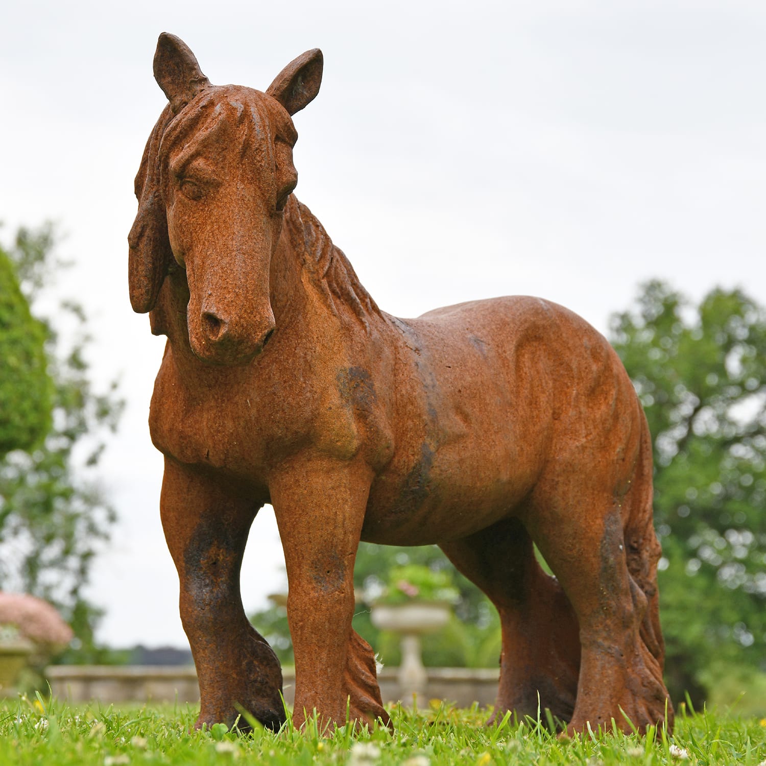 Rustic Cast Iron Miniature Pony Sculpture-Facing Left