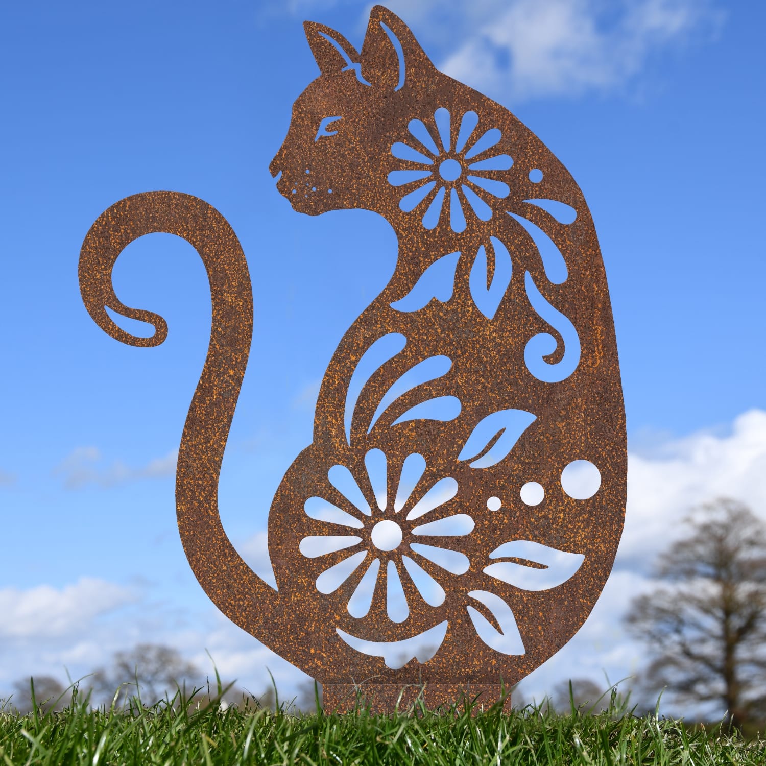 Rustic Floral Cat Iron Silhouette