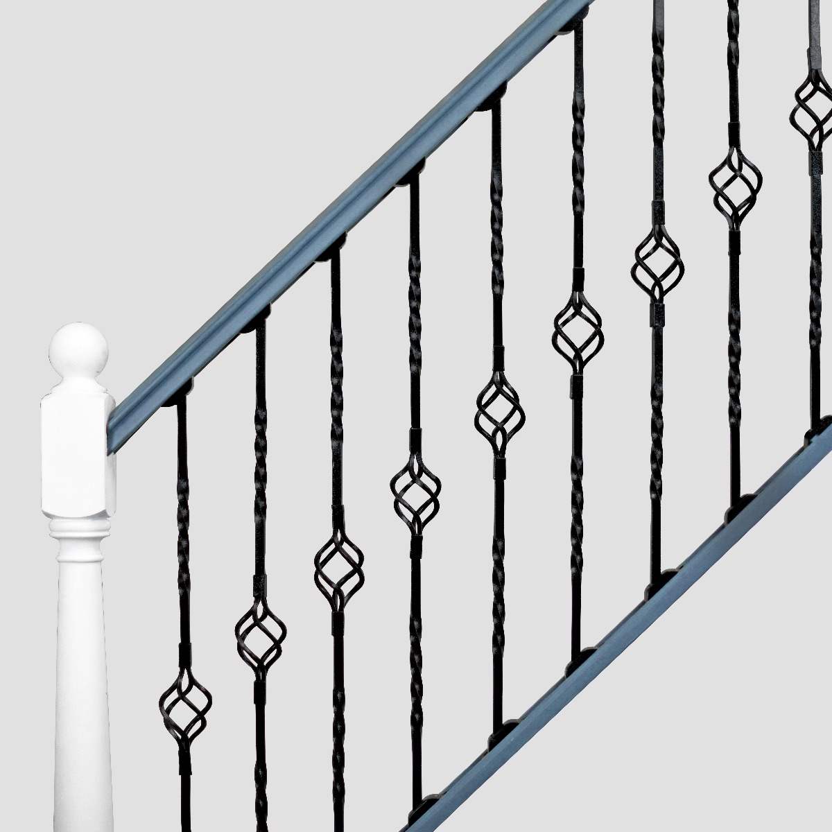 Black Single Basket With Fine Twist Stair Spindle