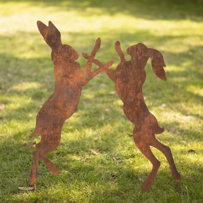 Fighting Hares Rustic Silhouette