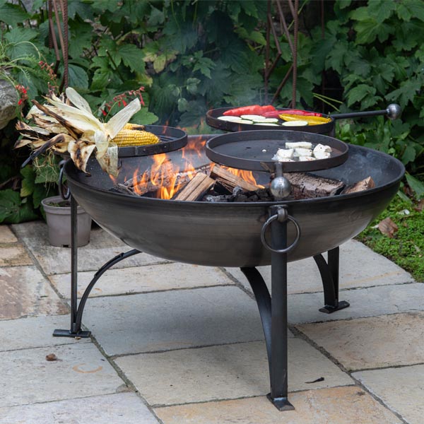 'Plane Jane' Fire Bowl With Three Barbecue Swing Arms - 90cm
