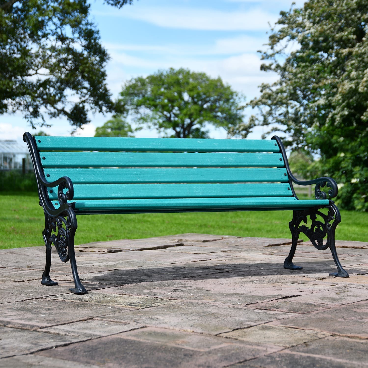 Green Ornate Cast Iron Garden Bench
