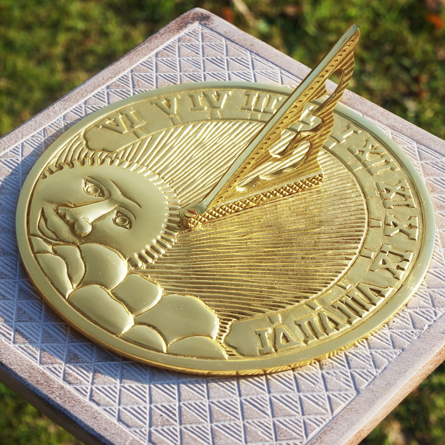 'The Rising Run' Polished Brass Sundial in Situ