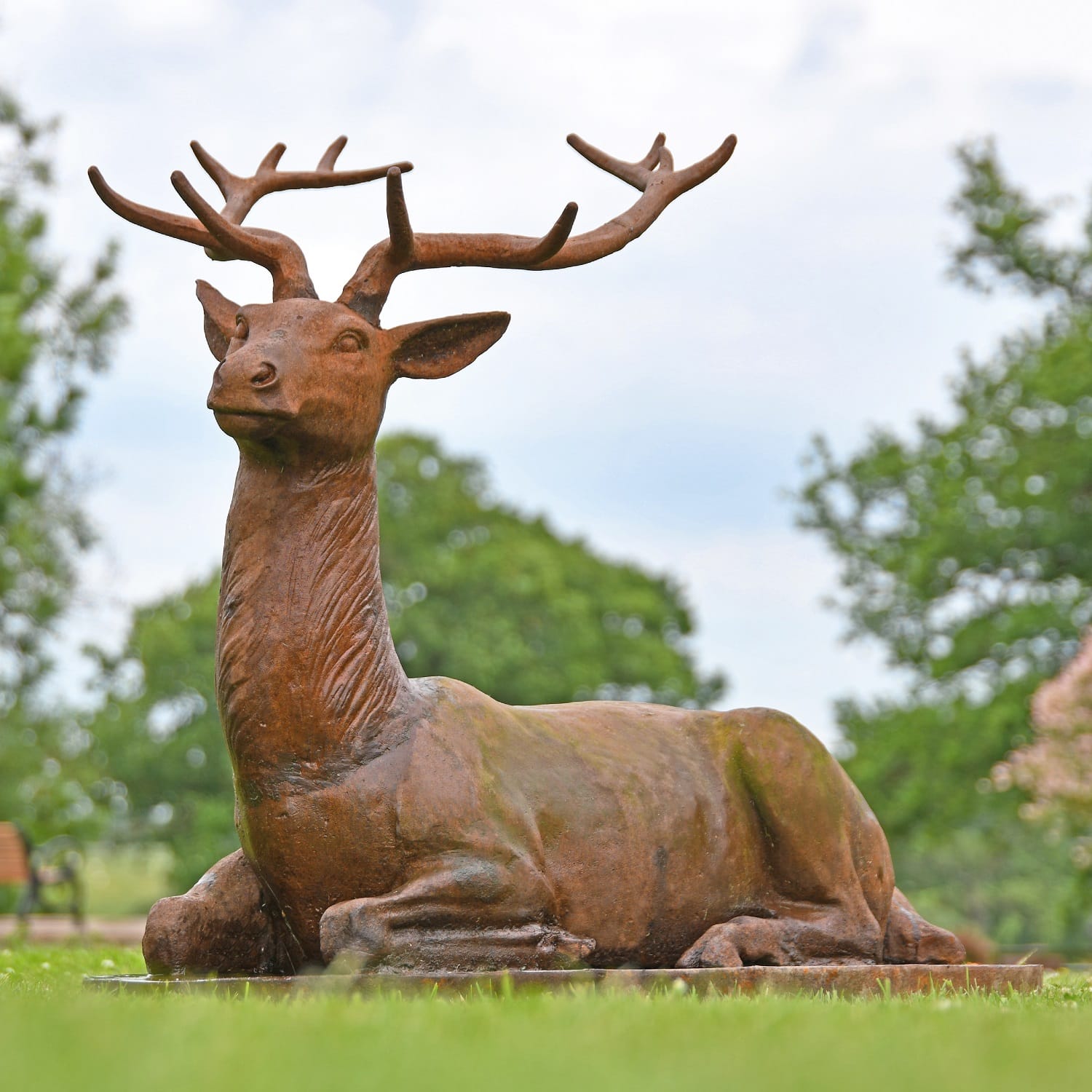 'Elkin' Sitting Stag Iron Sculpture - Facing Left