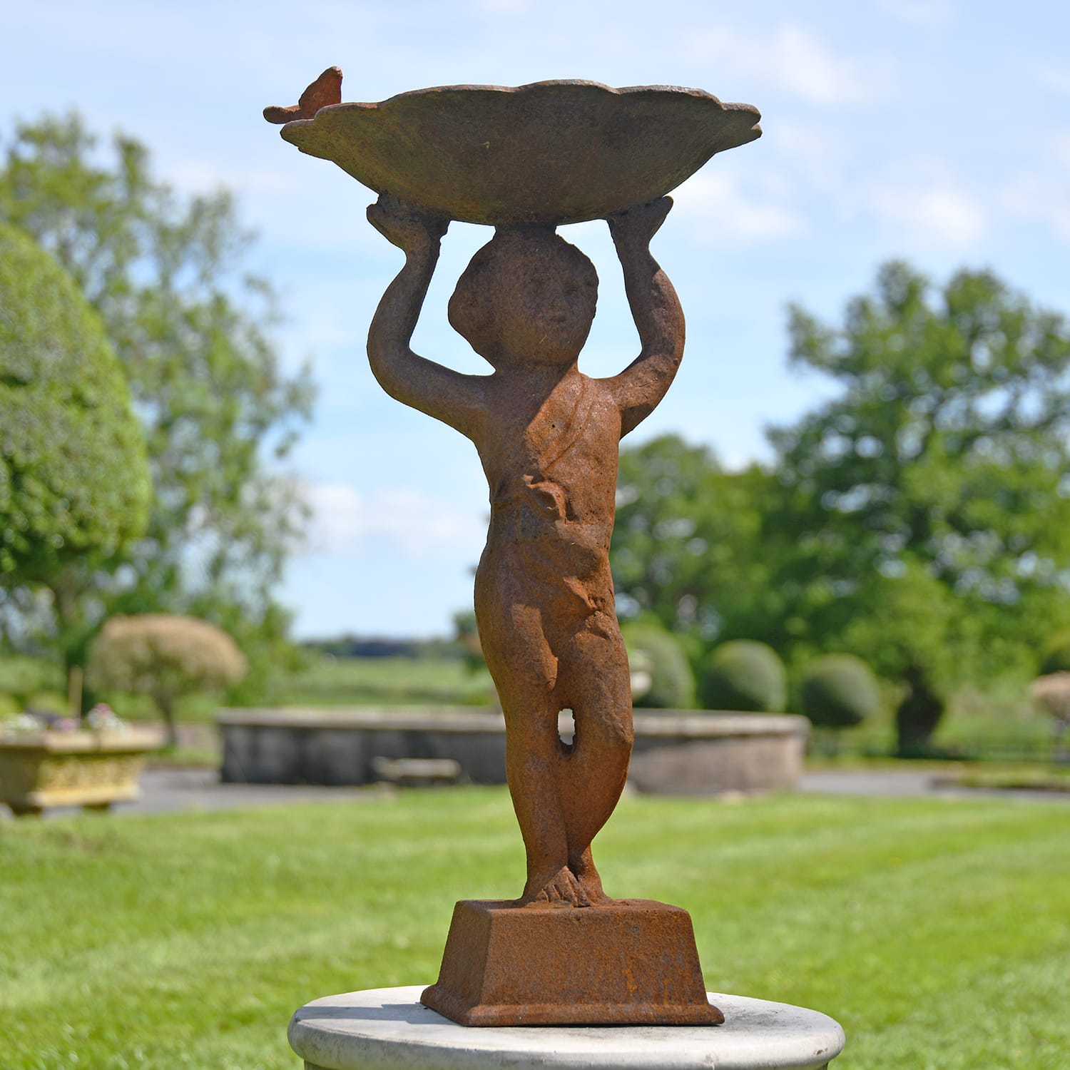 Rustic Cherub Bird Bath