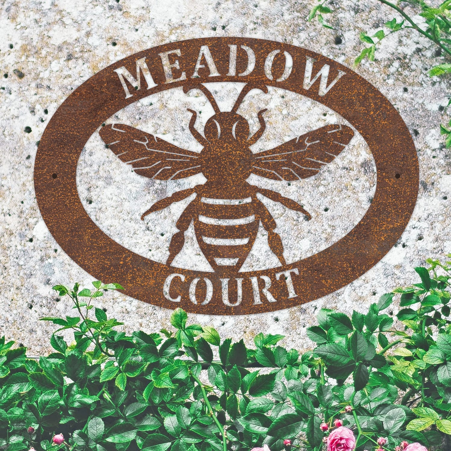 Rustic Bee Oval House Name Sign